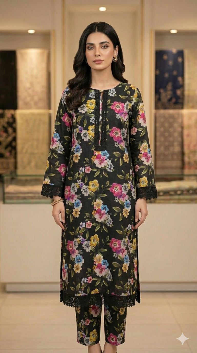 Zenvia Midnight Flora Lawn Suit - Premium 2-Piece Unstitched Summer Collection Experience Zenvia’s Signature Comfort... - Image 2