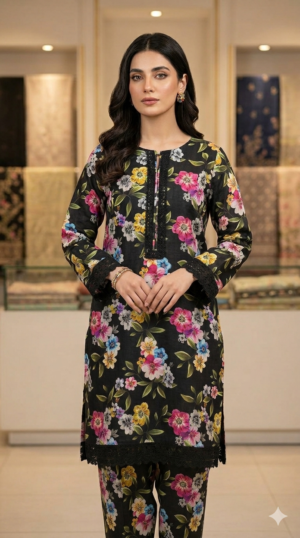 Zenvia Midnight Flora Lawn Suit - Premium Soft Lawn Fabric