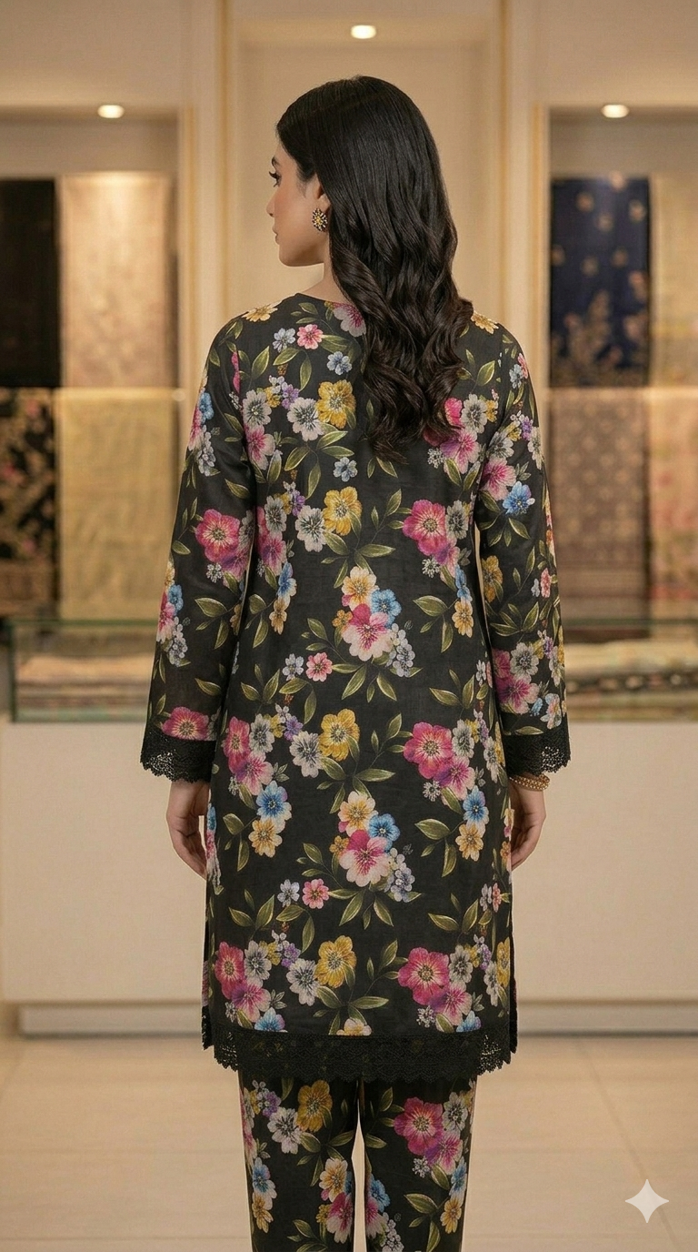 Zenvia Midnight Flora Lawn Suit - Premium 2-Piece Unstitched Summer Collection Experience Zenvia’s Signature Comfort... - Image 4