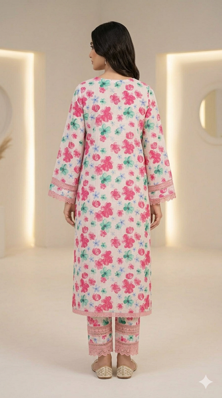 Unstitched 2pc Summer Lawn Suit - Pink Multi-Printed - Image 2