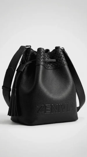 Zenivia black leather bucket bag