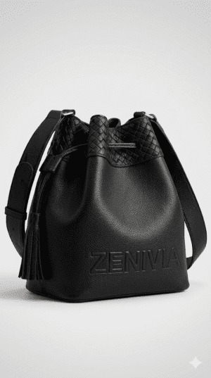 Zenivia Black Leather Bucket Bag