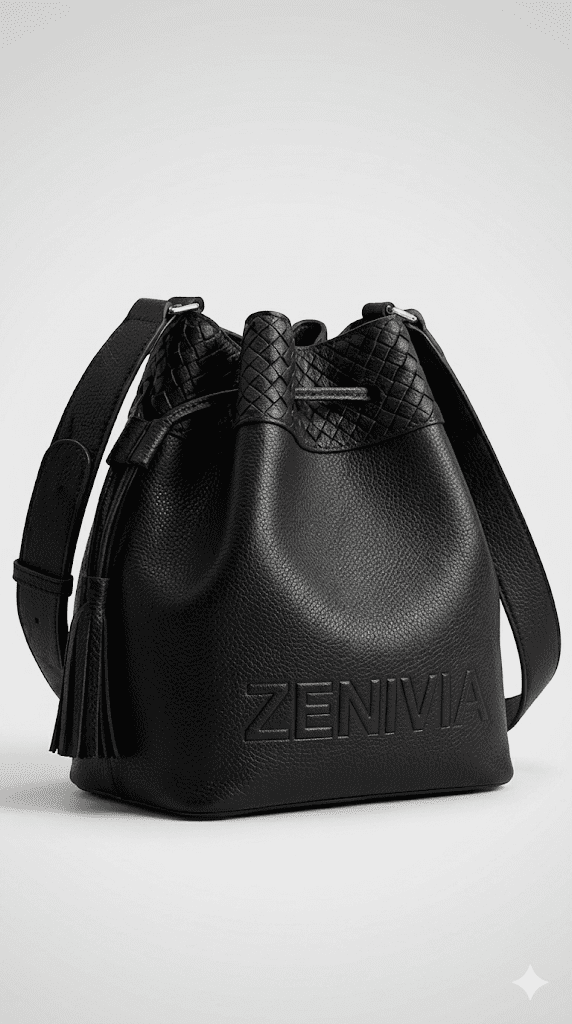 Zenivia Black Leather Bucket Bag