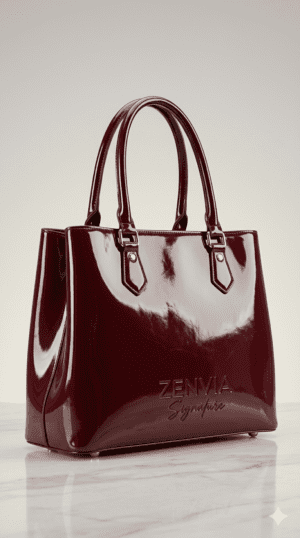 Zenivia Signature premium maroon glossy tote bag front view