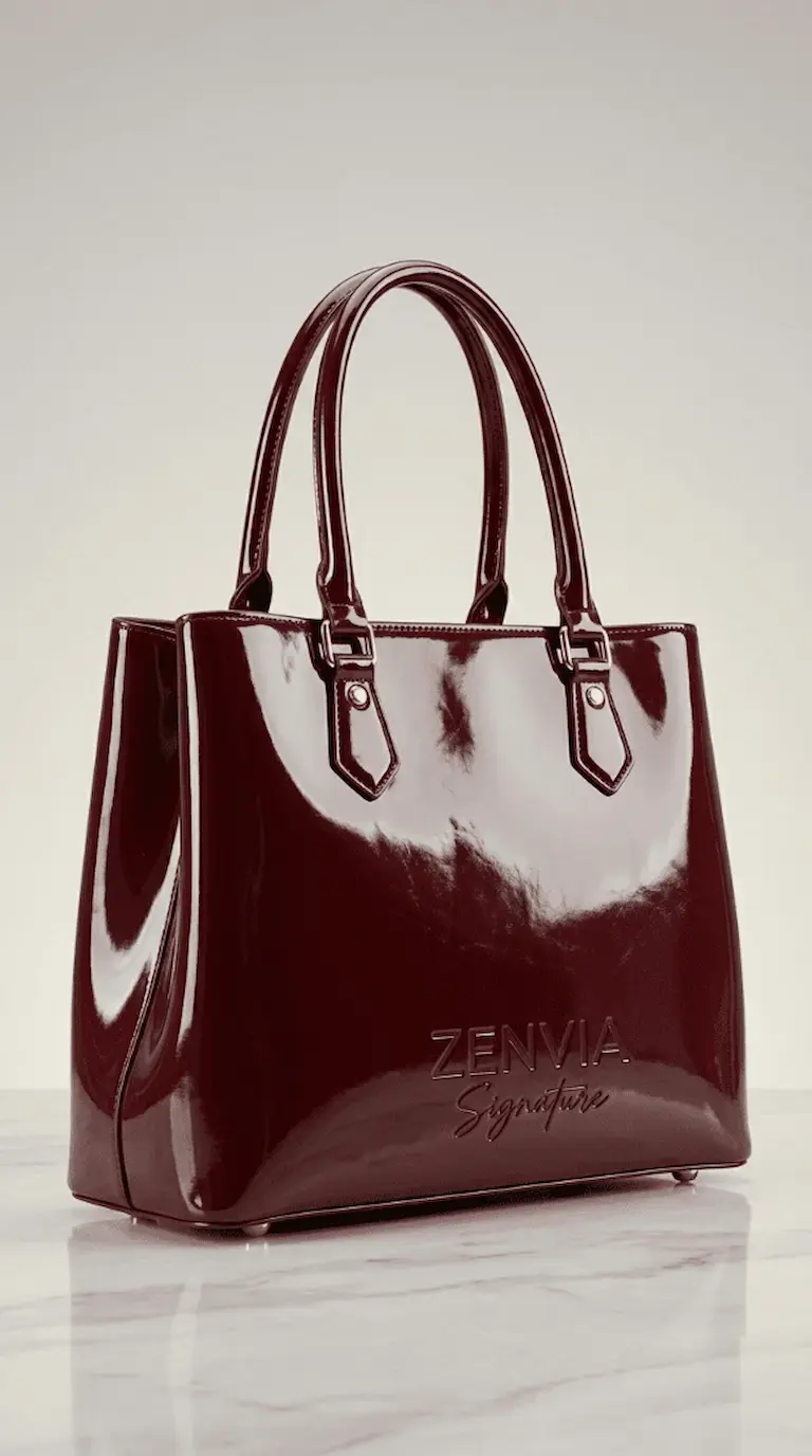 Zenivia Signature premium maroon glossy tote bag front view