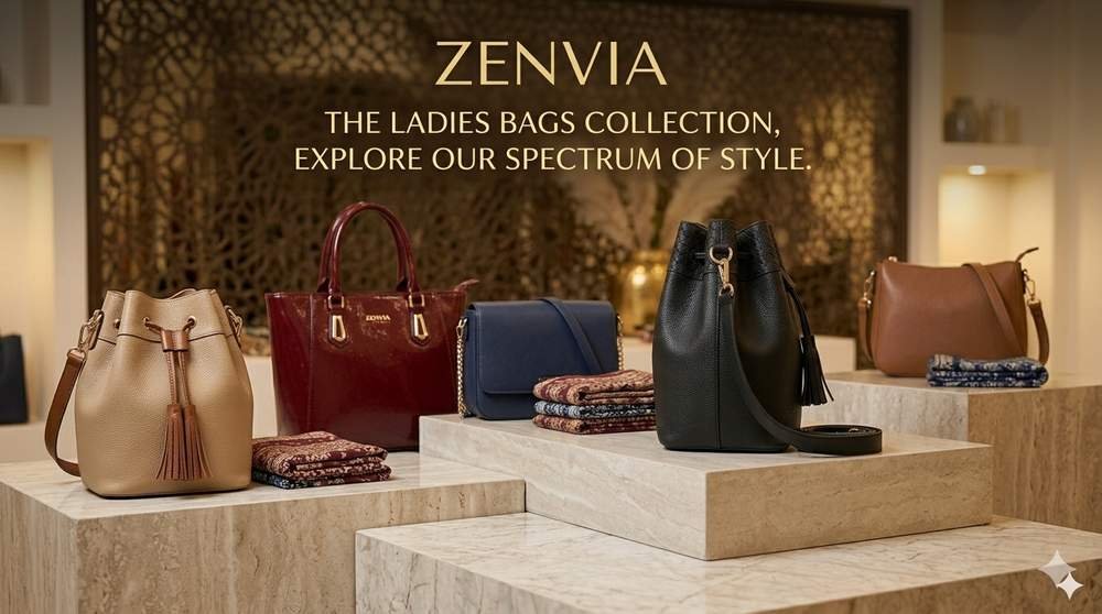 Zenvia Ladies Bags Collection featuring premium luxury handbags and shoulder bags in Pakistan