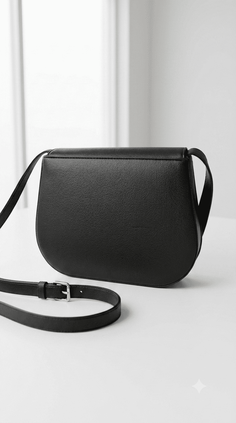 Back view of Zenvia elegant black handbag showing premium stitching and texture