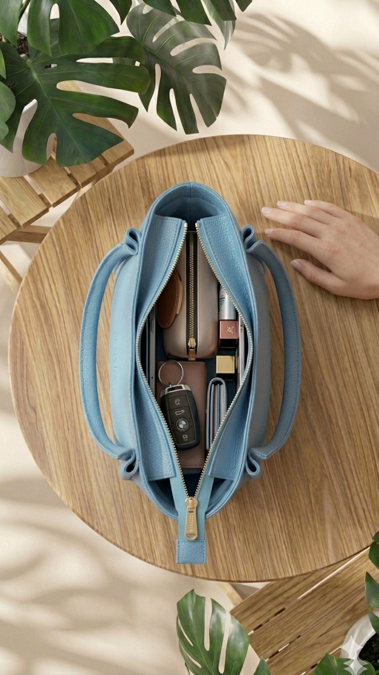 Zenvia grey handbag top handle view with premium stitching details
