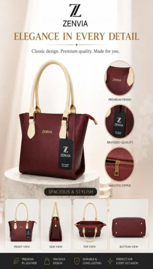 Zenvia Elegant Maroon Fashion Handbag for Women in Pakistan