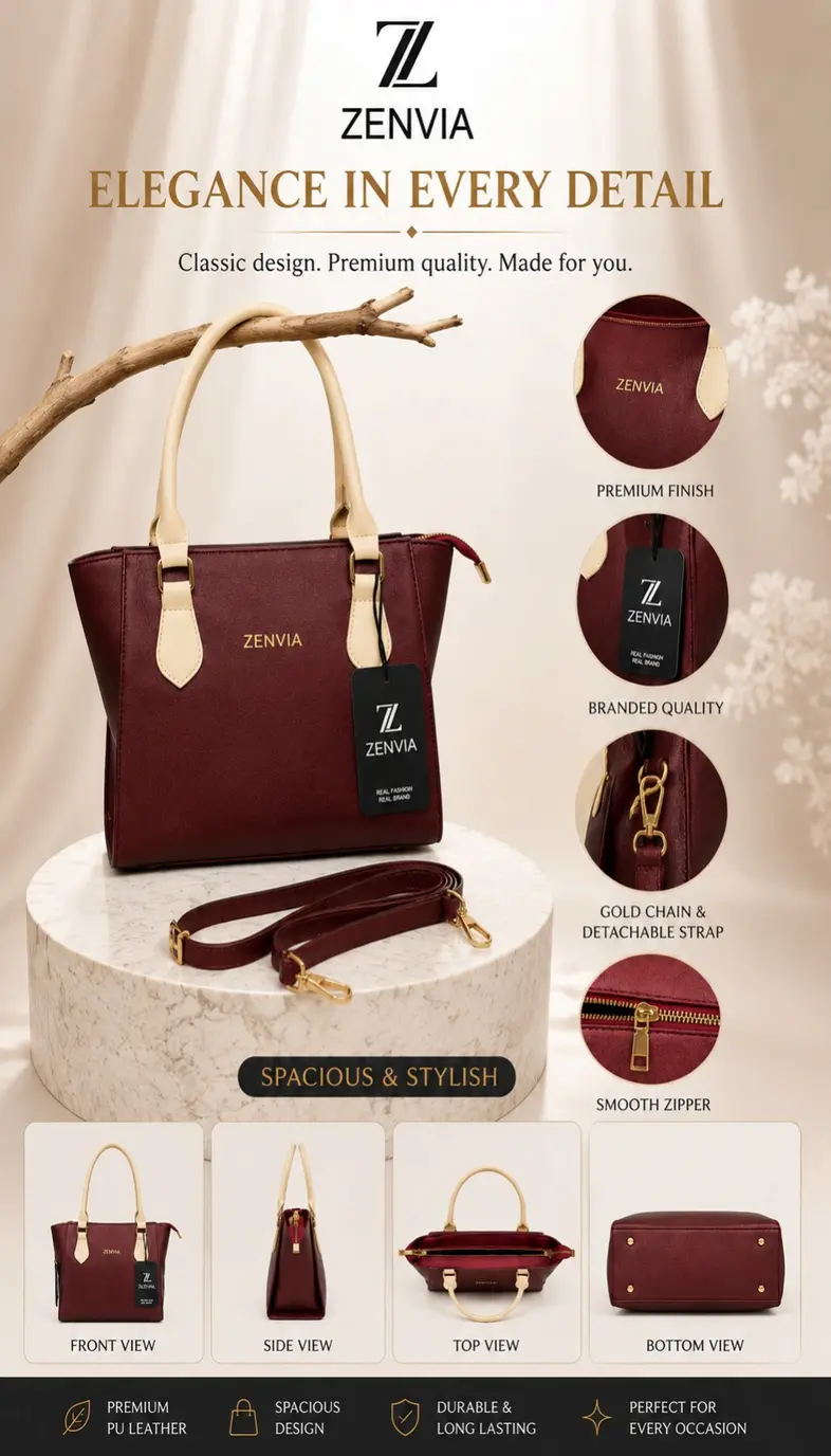 Spacious Interior of Zenvia Maroon Ladies Handbag