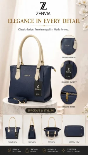 Zenvia Premium Tote Handbag Elegant Navy Blue for Women Pakistan
