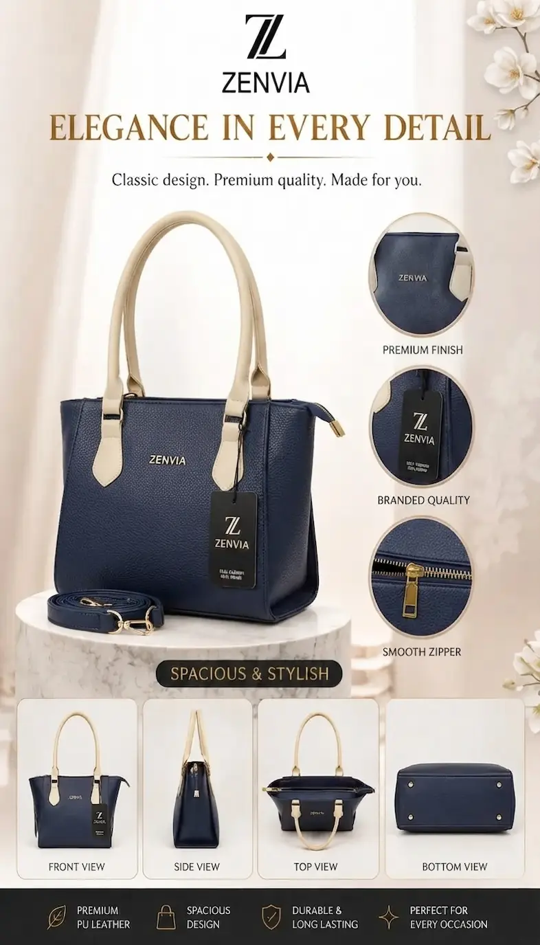 Zenvia Premium Tote Handbag Elegant Navy Blue for Women Pakistan