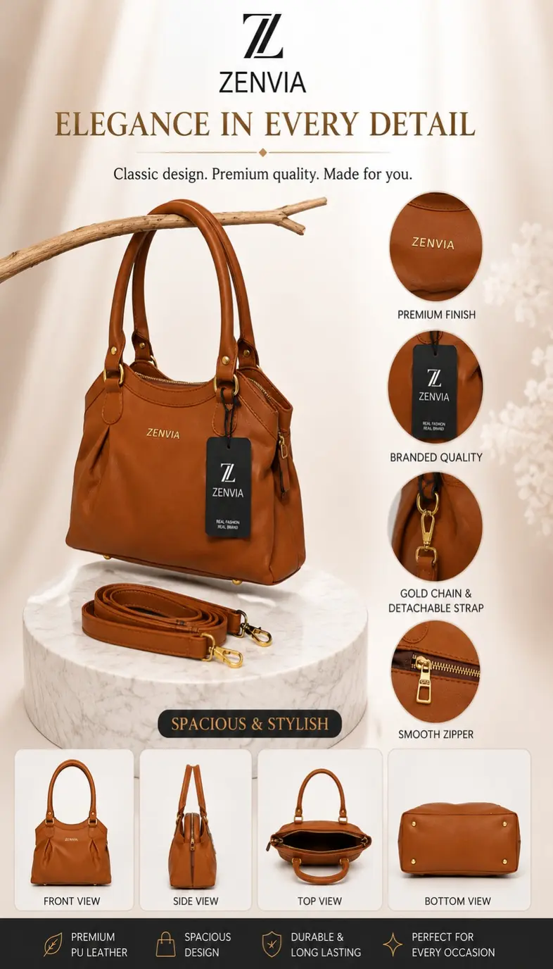 Spacious Interior of Zenvia Tan Handbag for Women