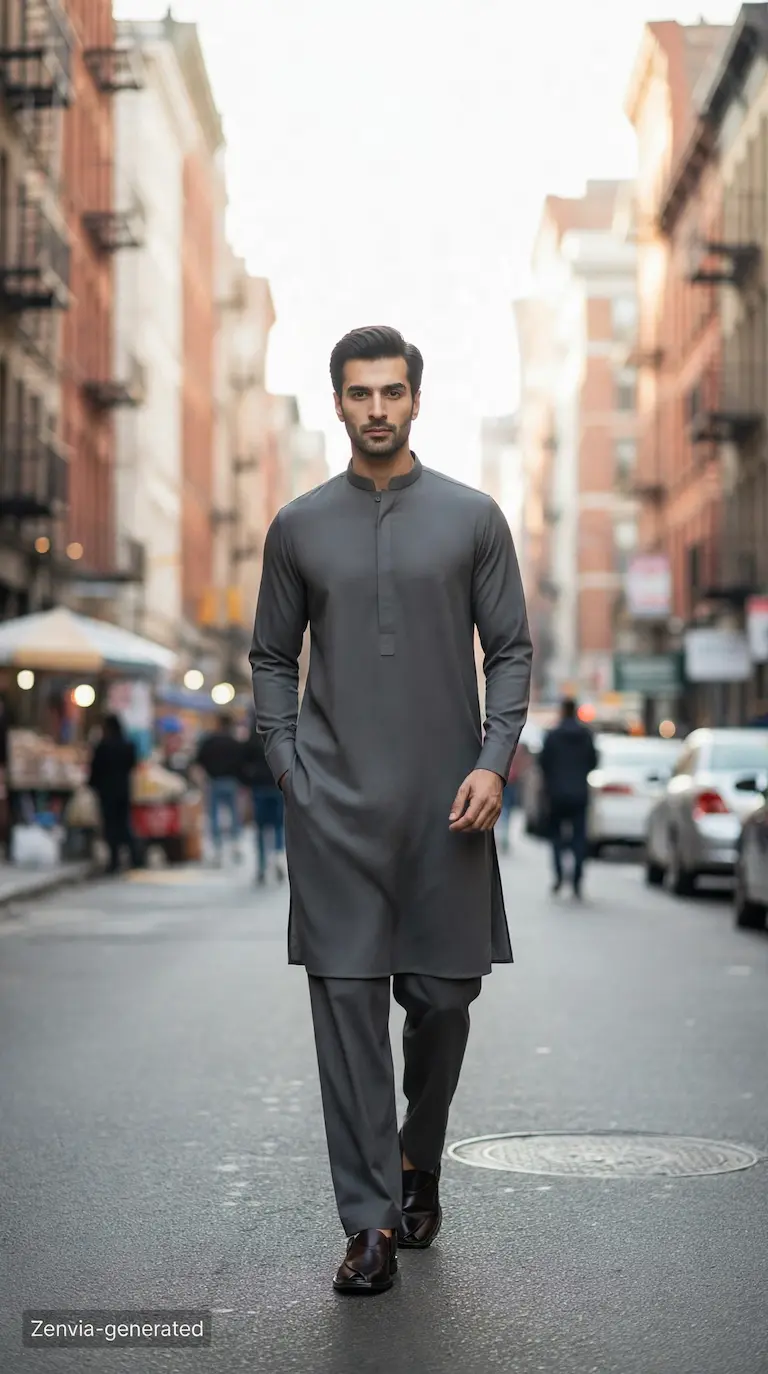 Zenvia Marvel Dark Charcoal Grey Premium Wash & Wear Unstitched Men's Shalwar Kameez Fabric - Image 2