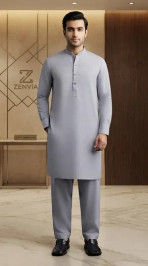 Zenvia Marvel light grey wash and wear unstitched fabric roll for men's shalwar kameez